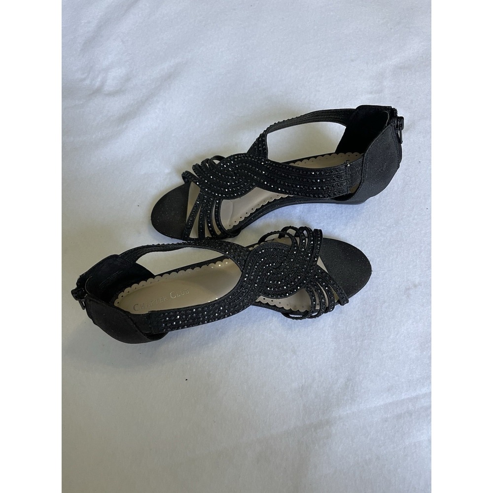 Womens Black Shoes Size 7 Zip Up On Back Glittery Low Flat Heel